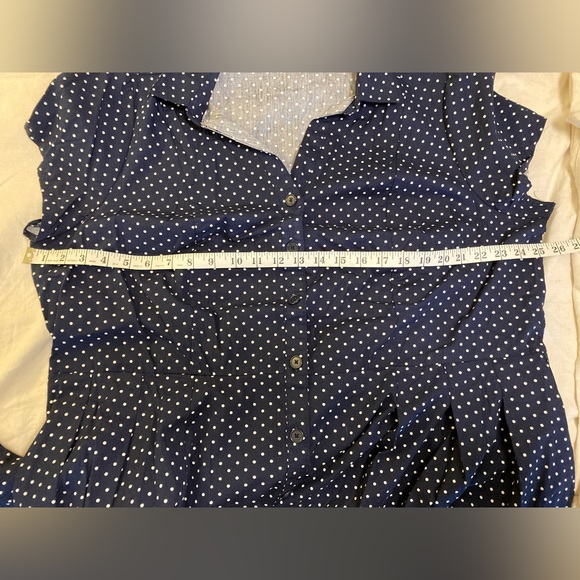 ellos Navy and White Polka Dot Fit & Flare Button-Down Shirtdress Cap Sleeve 1X - Picture 5 of 11